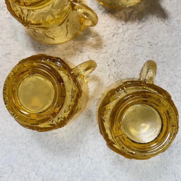 Anchor Hocking Vintage 70s Glass Mugs Set Of 4 Amber Daisies Rain Flowers 6 Oz. - Picture 9 of 14
